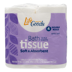 LifeGoods Bath Tissue Double Roll, 2 Ply, 234 Sheets per Roll, 4 ct, QC60034