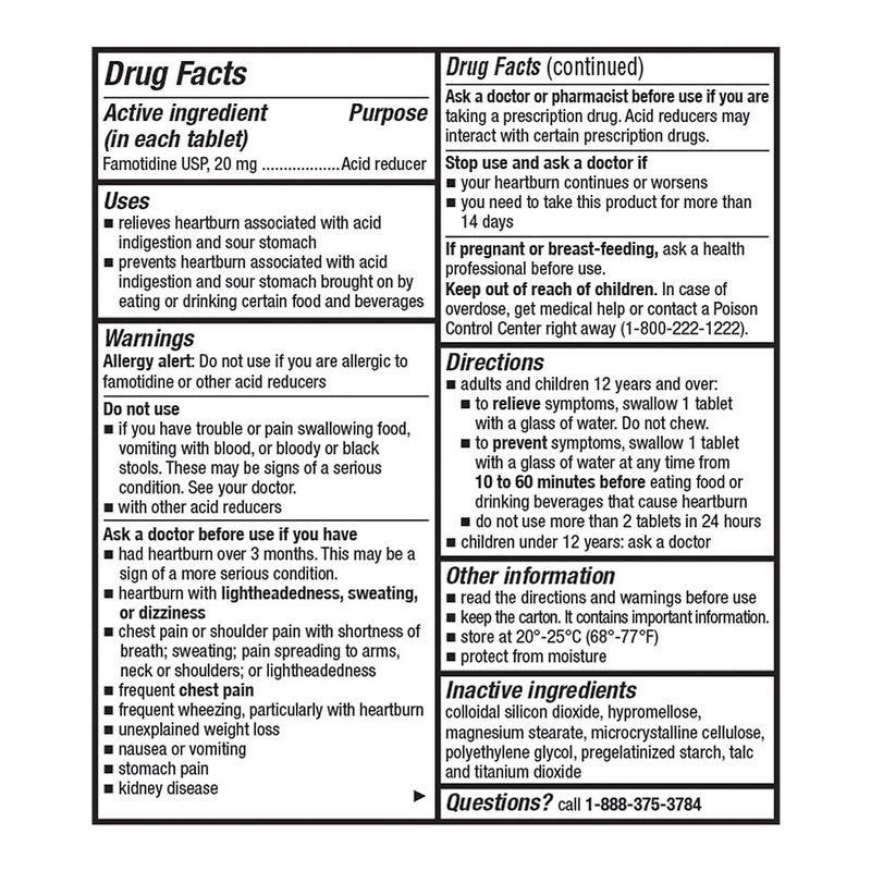 Famotidine Max-Strength 20 mg Acid Reducer Tablets, 50 ct, QC96837