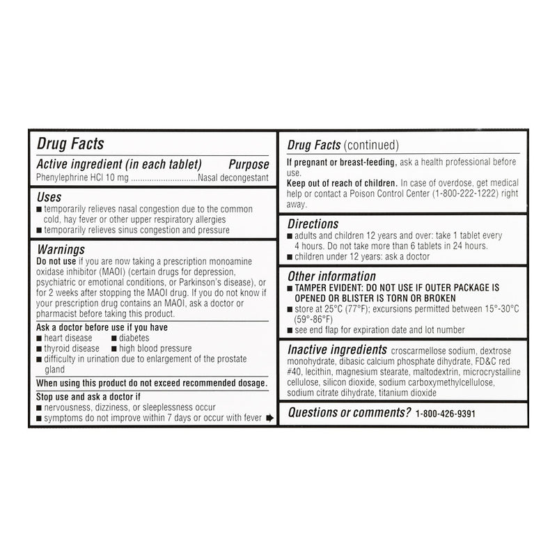 Nasal Decongestant PE 10 mg Tablets, 36 ct, QC95535