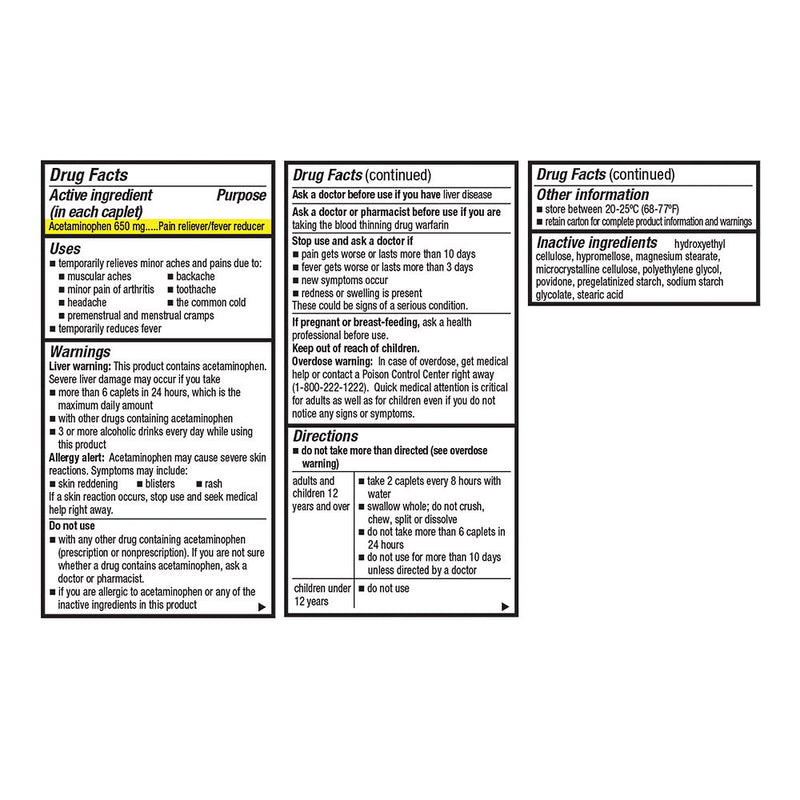 Acetaminophen 8-Hour 650 mg Caplets, 50 ct, QC95859
